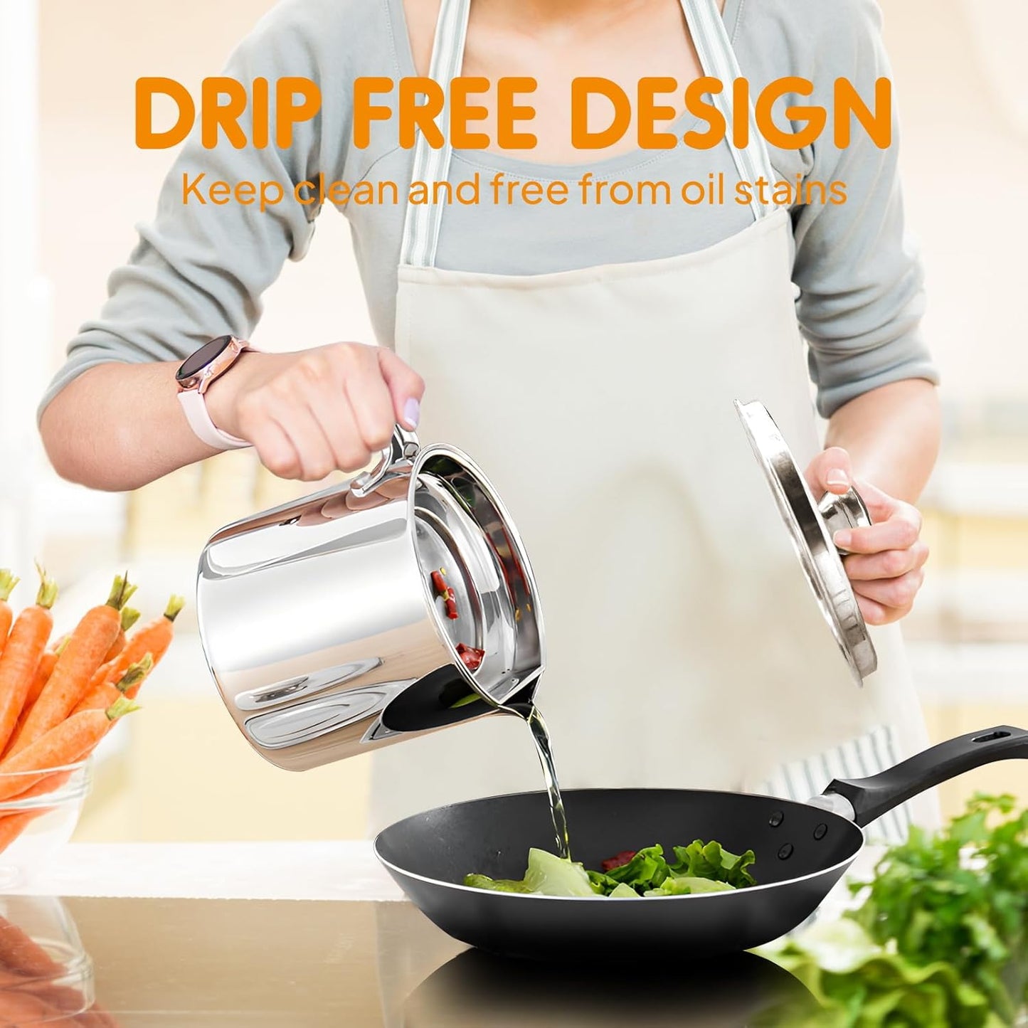 Chihee 2L Stainless Steel Oil Strainer Pot with Fine Mesh and Non‑Slip Base