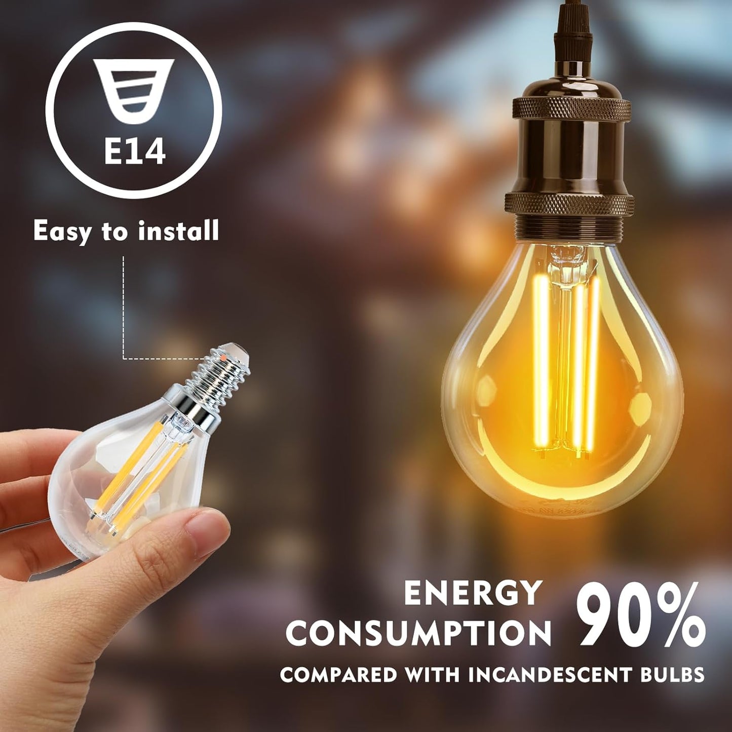 Aigostar LED Filament E14 Globe Warm Light Retro Vintage Clear Glass Bulb 5-Pack