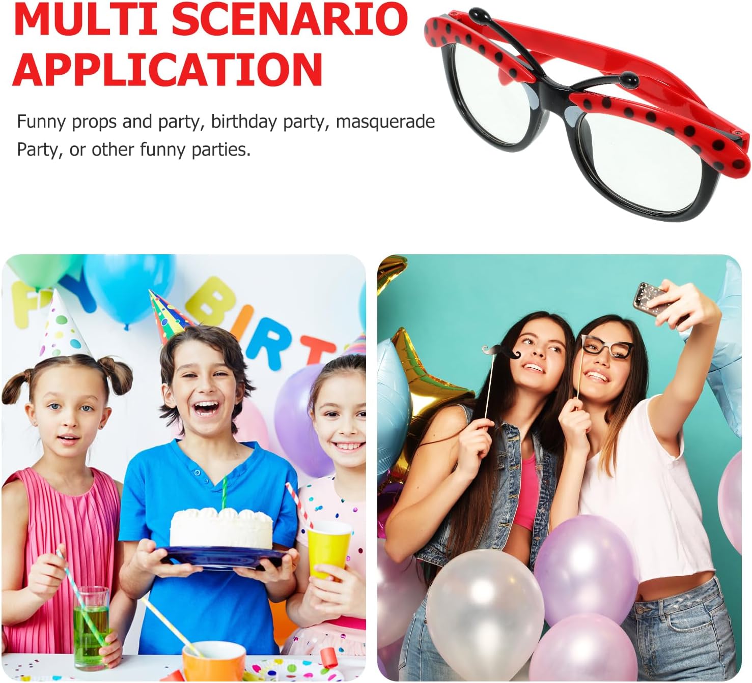 Amosfun Colorful Ladybug Cartoon Party Sunglasses for Kids