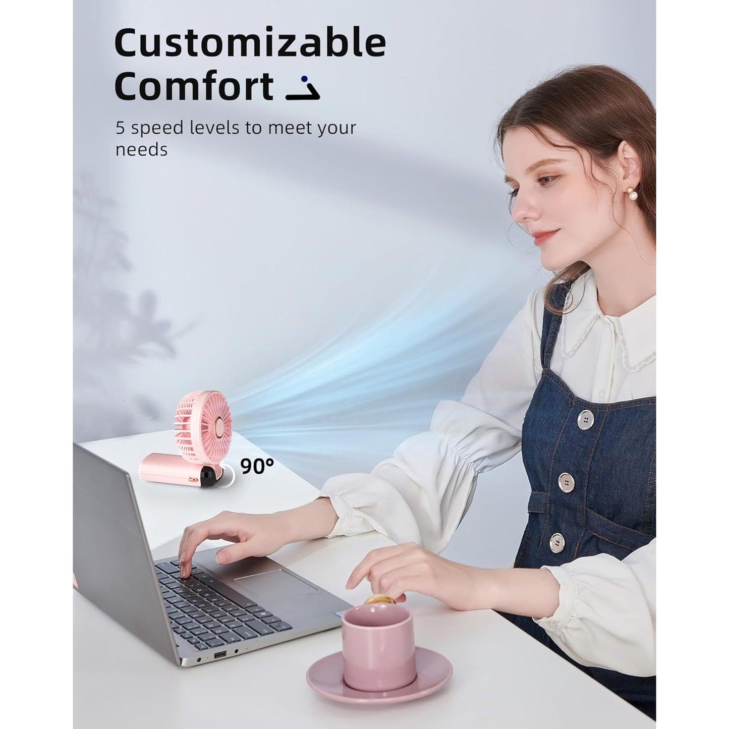 Koonie Portable Handheld Fan: 5-Speed Rechargeable Battery Operated Mini Desk Fan