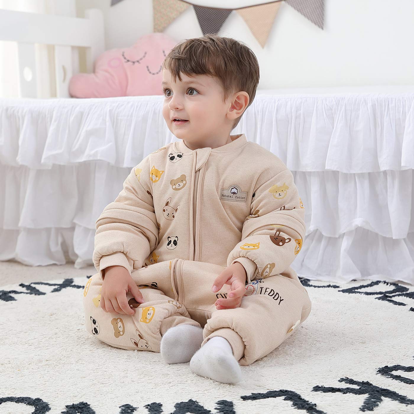 Cozy Bear-Themed Warm Lined Baby Sleeping Bag with Removable Sleeves