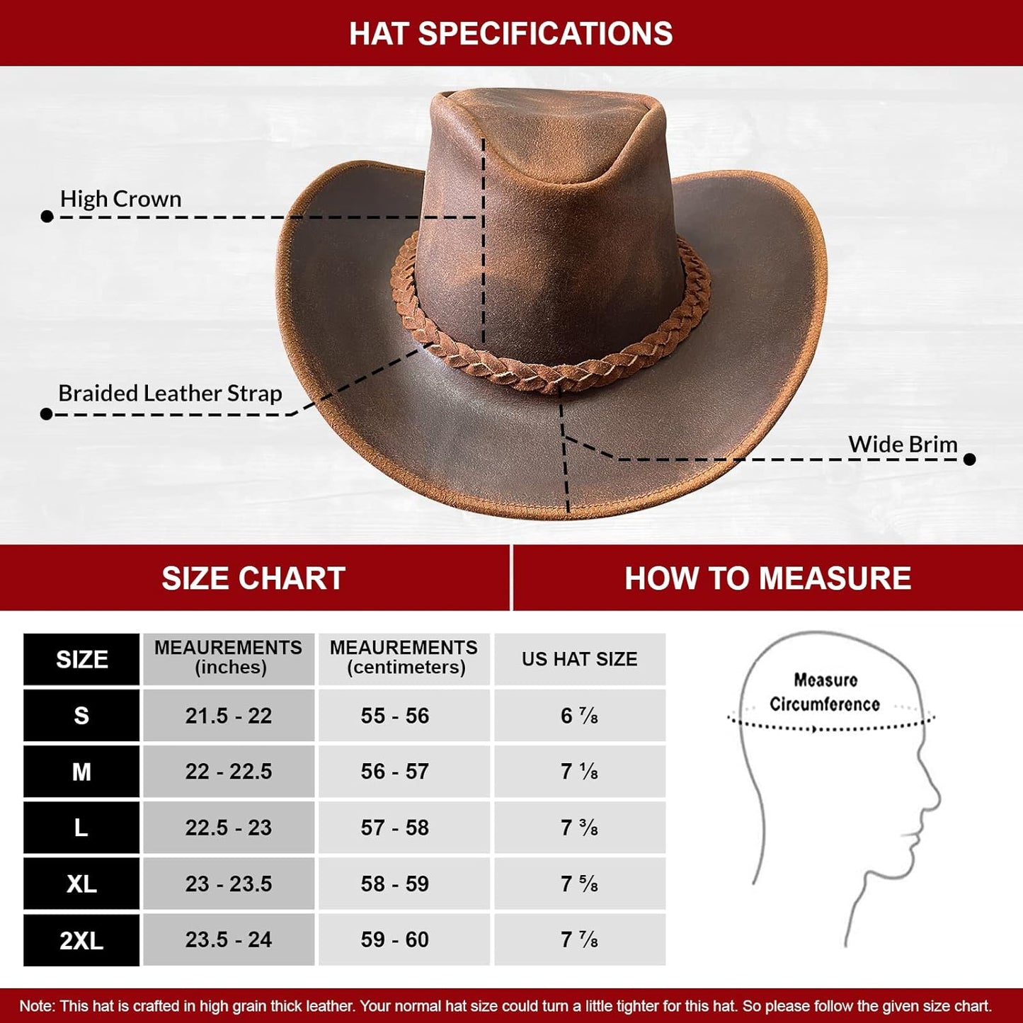Premium Australian Leather Cowboy Hat with Braided Band