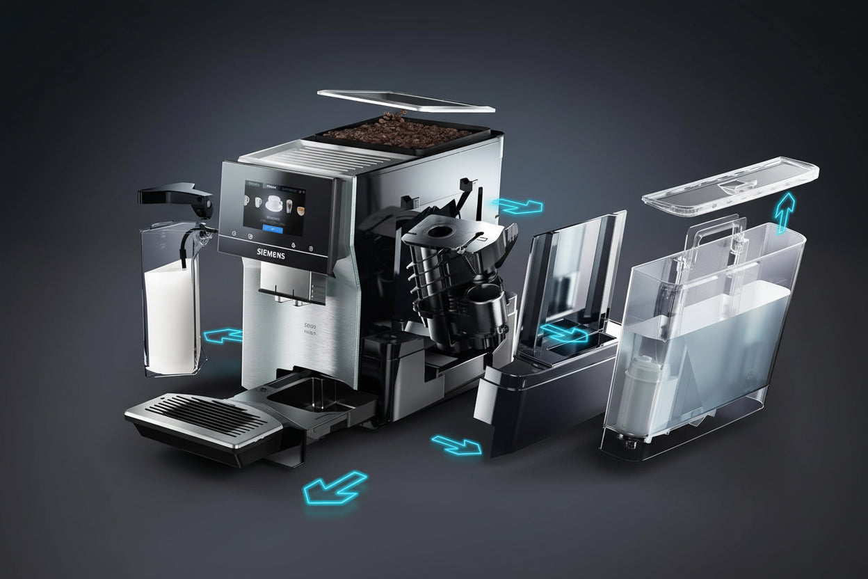 Siemens EQ.700 TQ707D03 Premium Built‑In Coffee Machine in Black/Silver