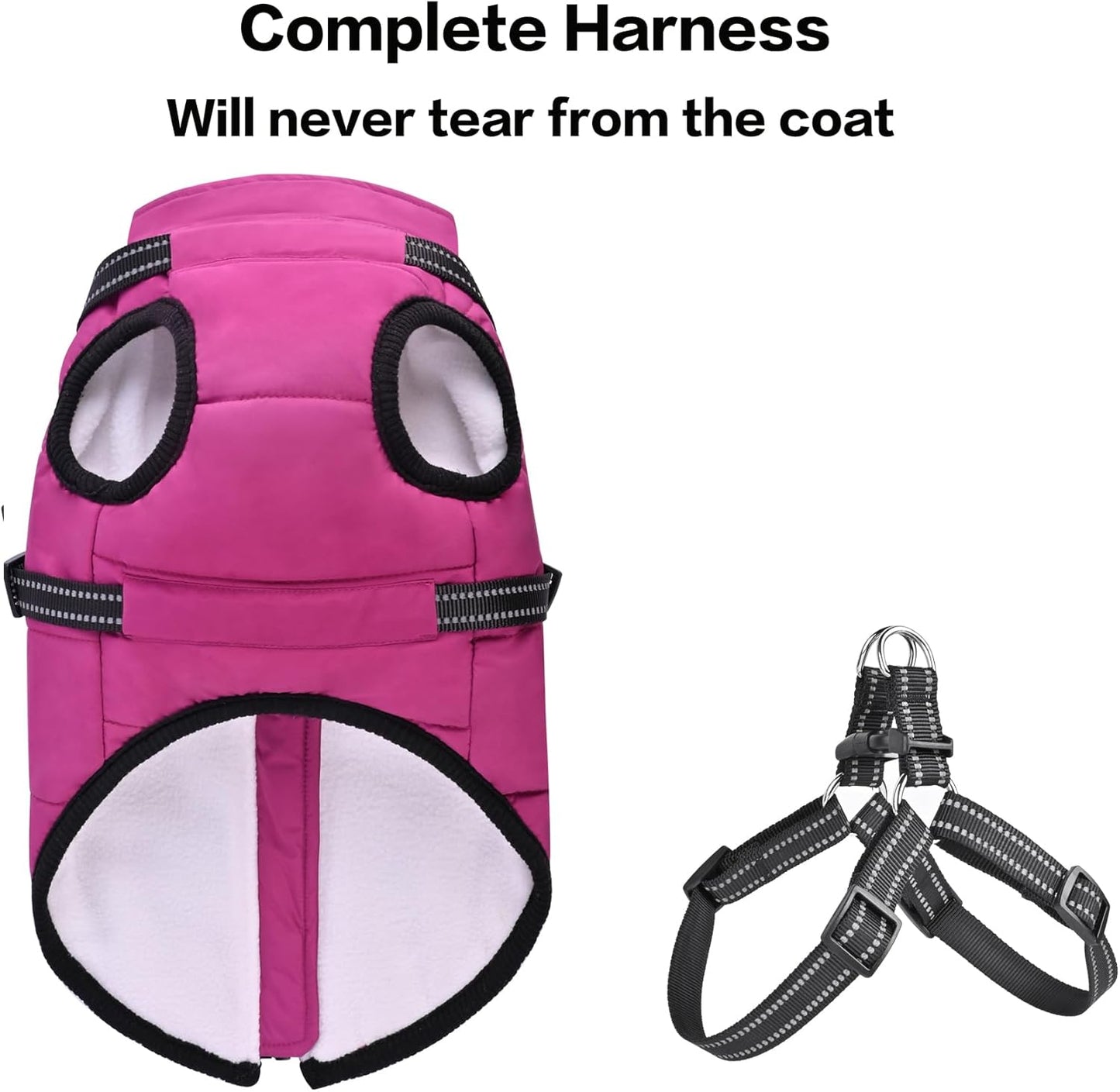 Dog Jacket with Harness, Waterproof Winter Coat for Small Breeds