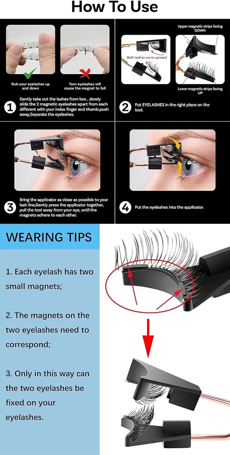Chlffua 3D Magnetic Eyelashes Natural Look Waterproof Reusable