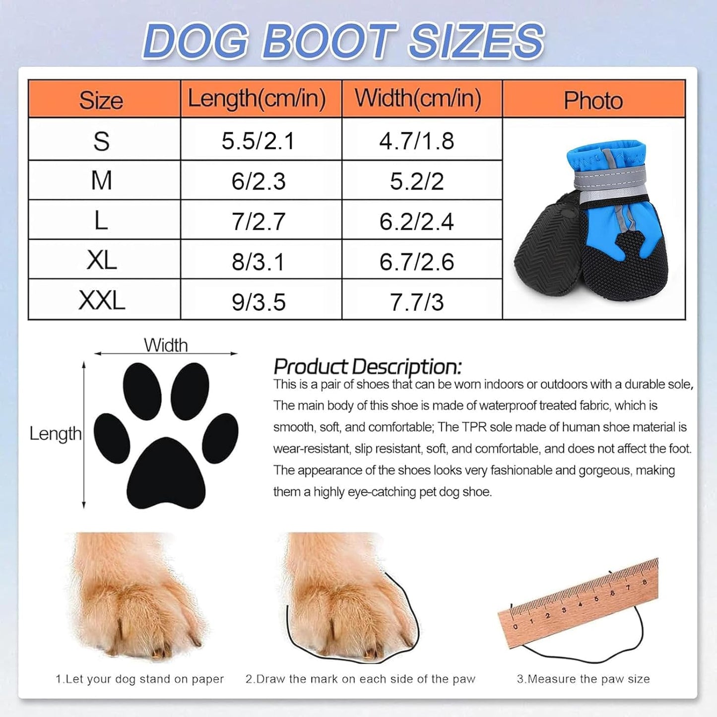 QKURT Waterproof Dog Boots with Reflective Straps for All Sizes