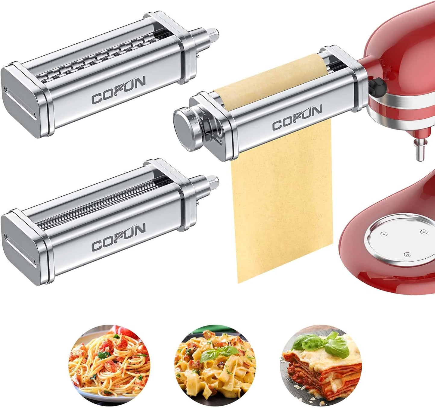 Cofun 3-Piece KitchenAid Pasta Attachment Kit with Roller and Cutters