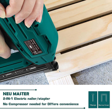 NEU MASTER Electric Brad Nailer 2-in-1 Staple & Brad Gun for DIY Projects