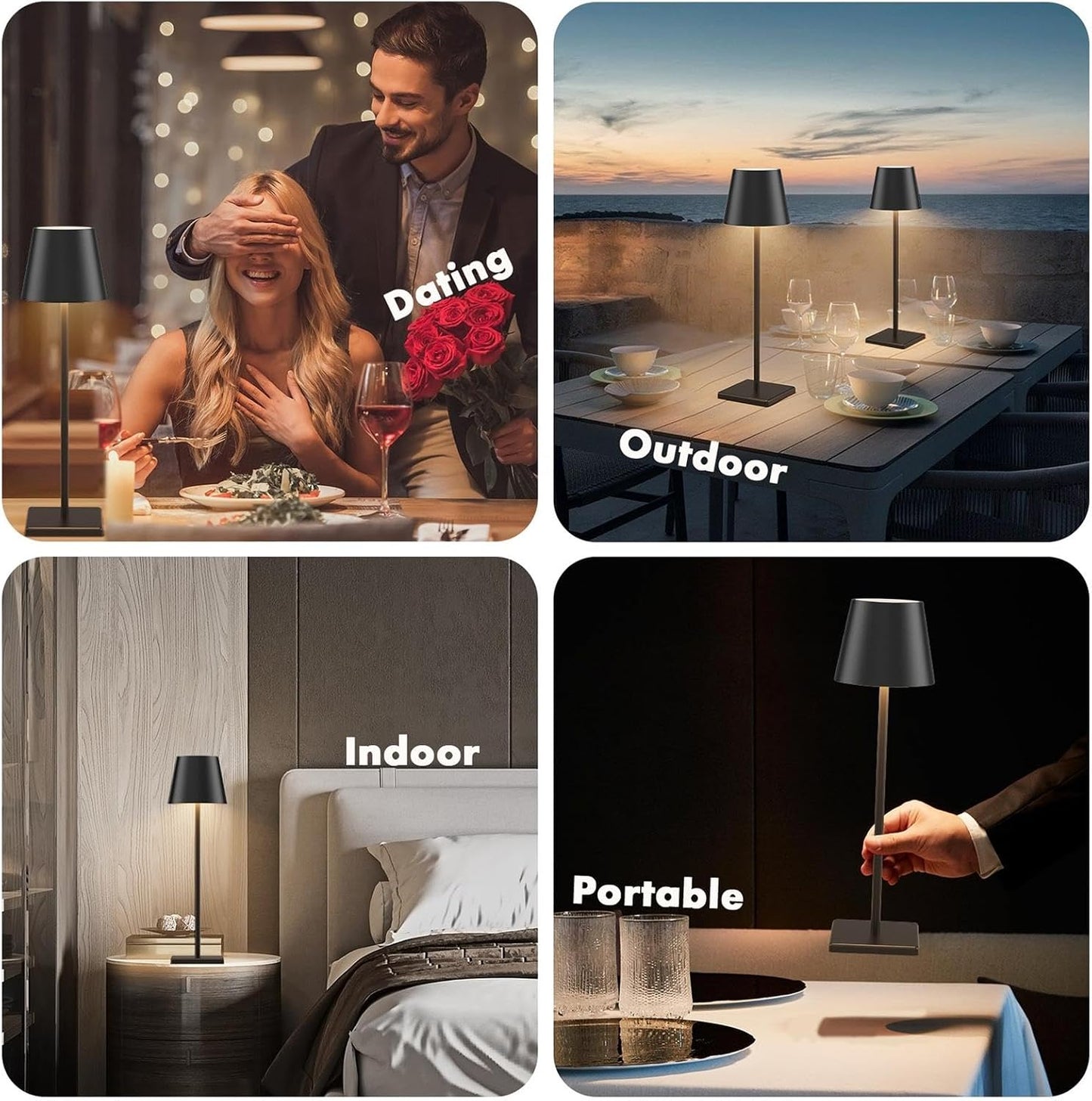 Aoceley HT-010 2-Pack LED Cordless Table Lamp Rechargeable 5000mAh Stepless Dimming IP65 Waterproof Modern Portable