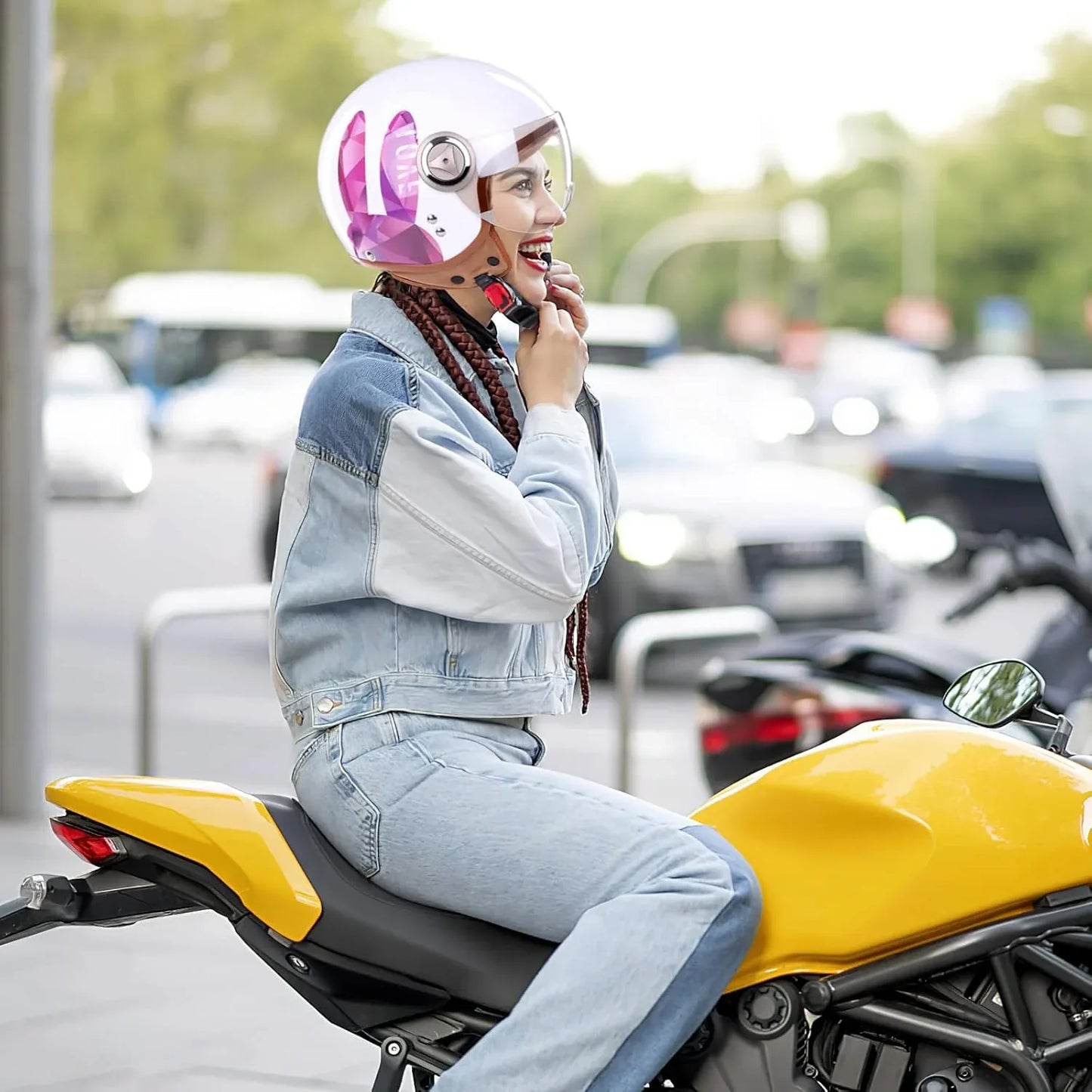 BOSERMEM Purple Hare Half Motorcycle Helmet with Clear Visor - Gomix Brands Outlet