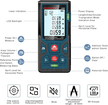 HANMATEK LM50 Digital Laser Rangefinder: Precision Distance, Area, Volume Measurement Tool