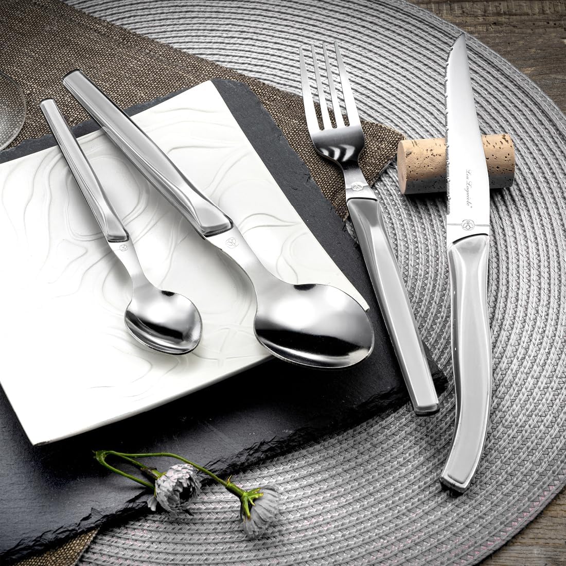 Lou Laguiole Rising Sun 24-Piece White Cutlery Set for Six
