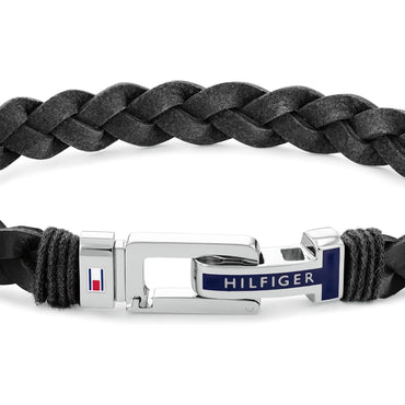 Tommy Hilfiger Stainless Steel Black Leather Braided Bracelet