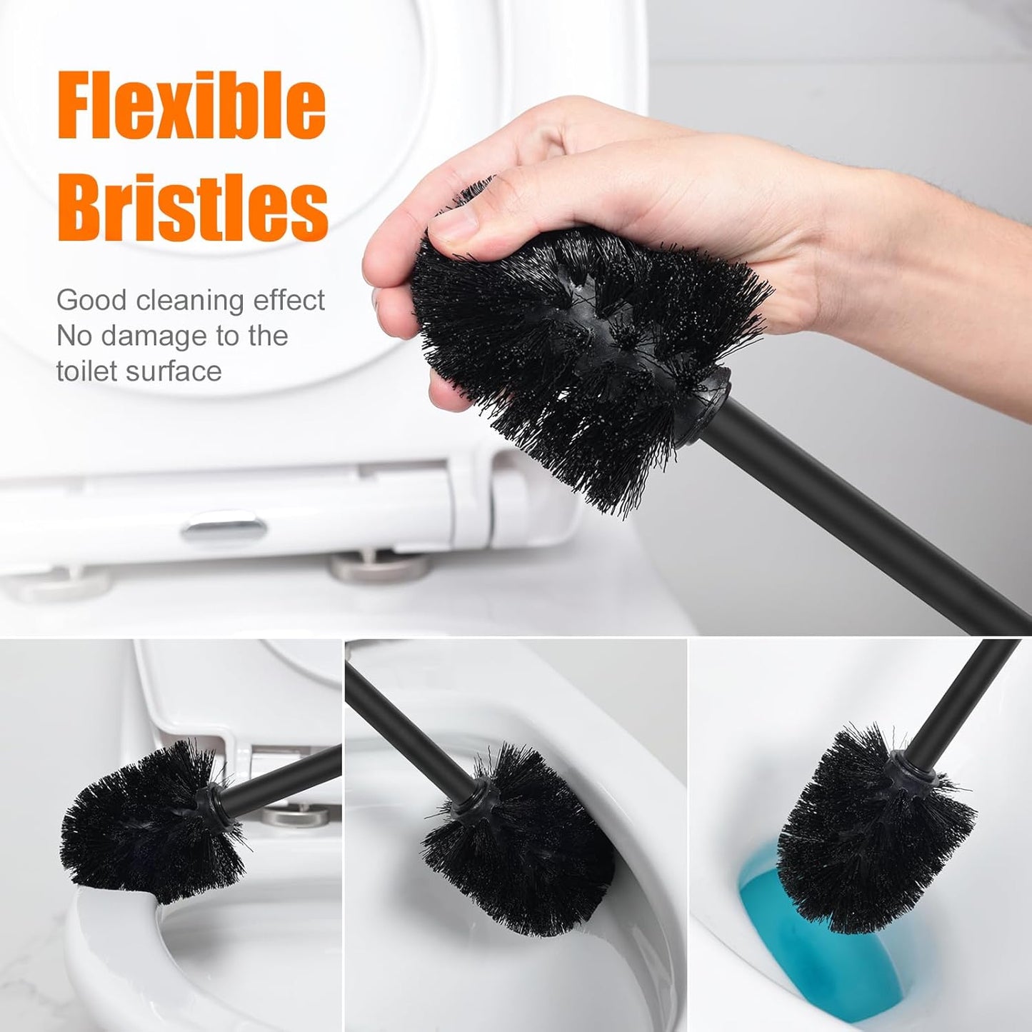 Ibergrif Black Freestanding Toilet Roll Holder with Brush Set