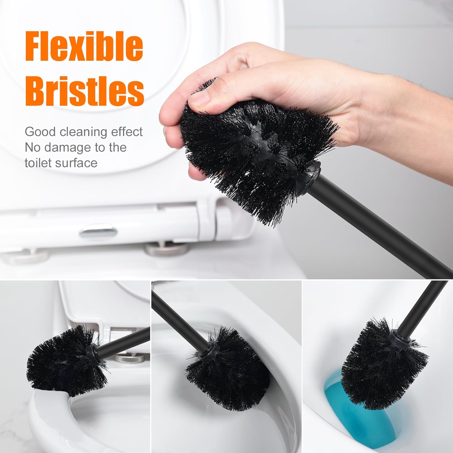 Ibergrif Black Freestanding Toilet Roll Holder with Brush Set