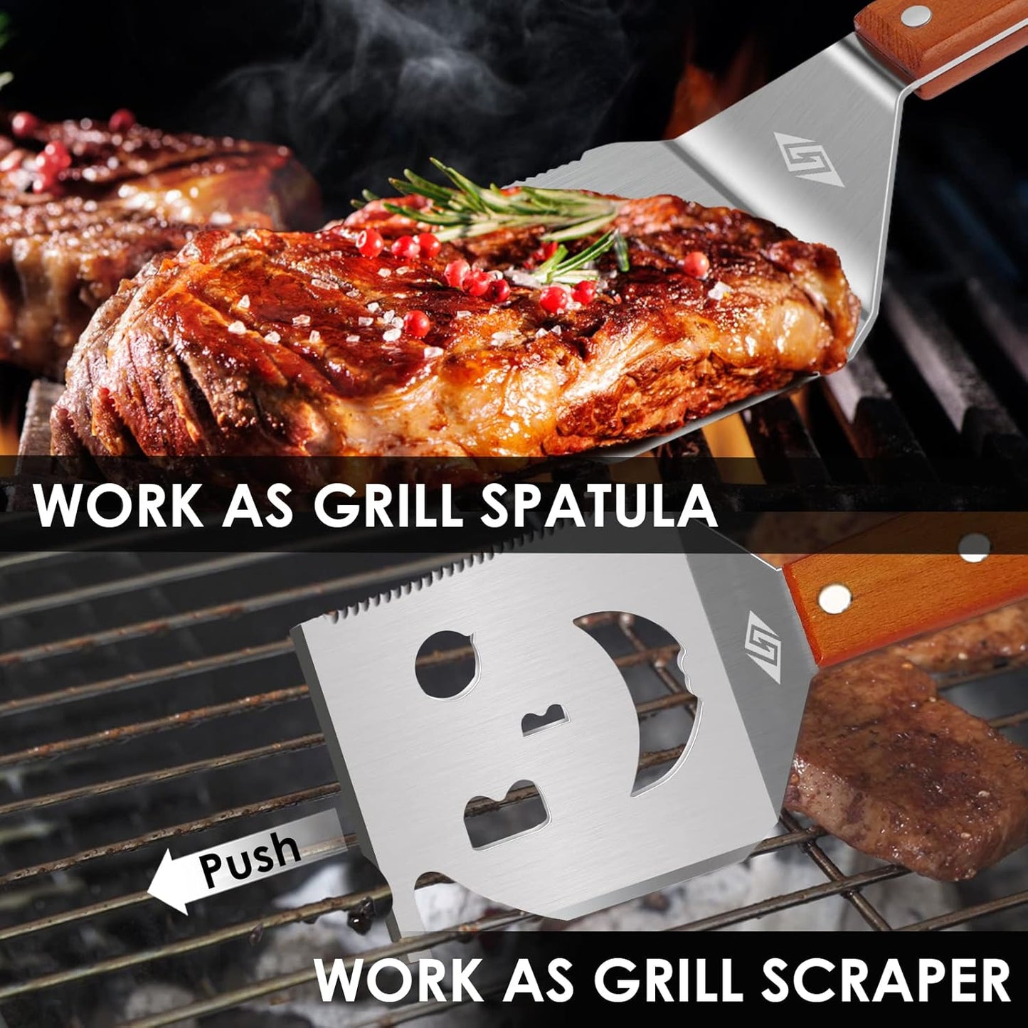 7‑In‑1 17‑Inch Heavy‑Duty BBQ Spatula with Scraper and Bottle Opener