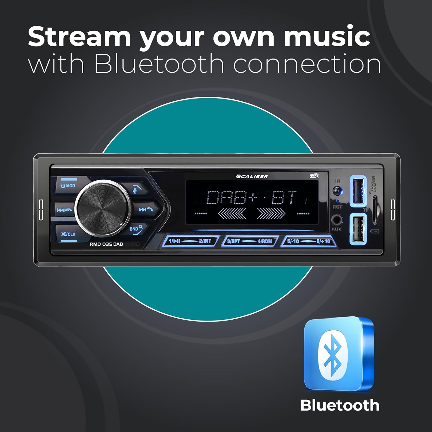 Caliber 1DIN Bluetooth Car Radio with DAB+ and USB