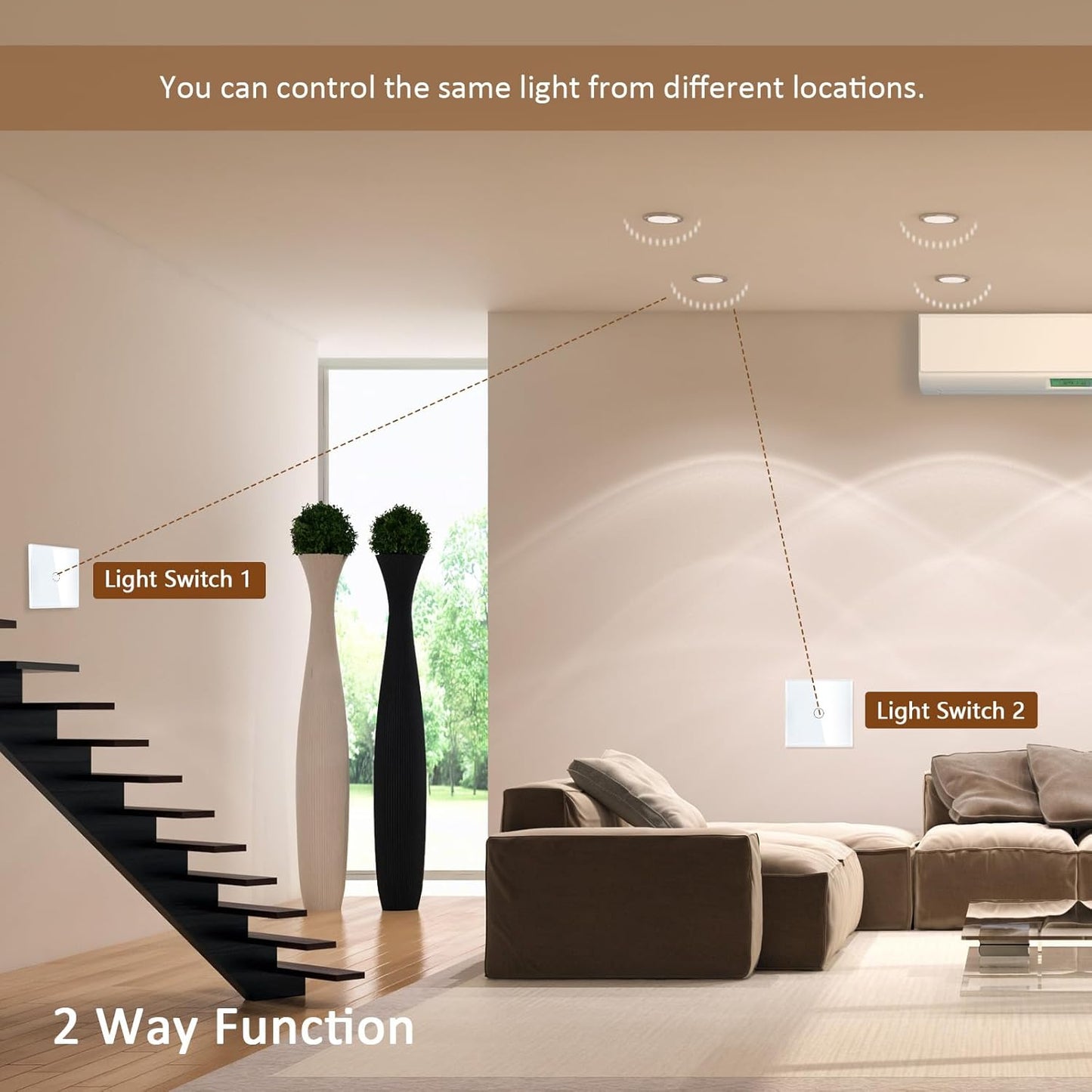 TAWOIA Smart Touch Light Switch: 2-Way Wall Switch with LED Backlight