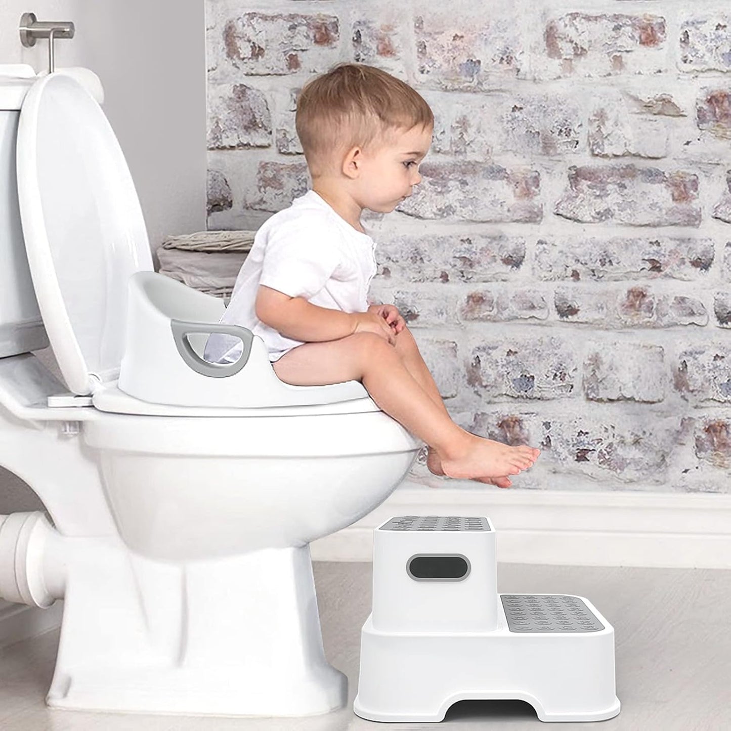 Adjustable Gray Potty Training Seat with Step Stool