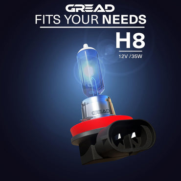 Gread H8 Super White Xenon Halogen Lamp 8500K 35W E‑Certified