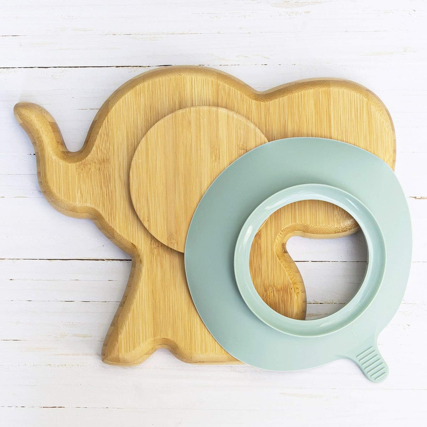 Koko Kids Elephant Suction Plate Natural Bamboo Mint