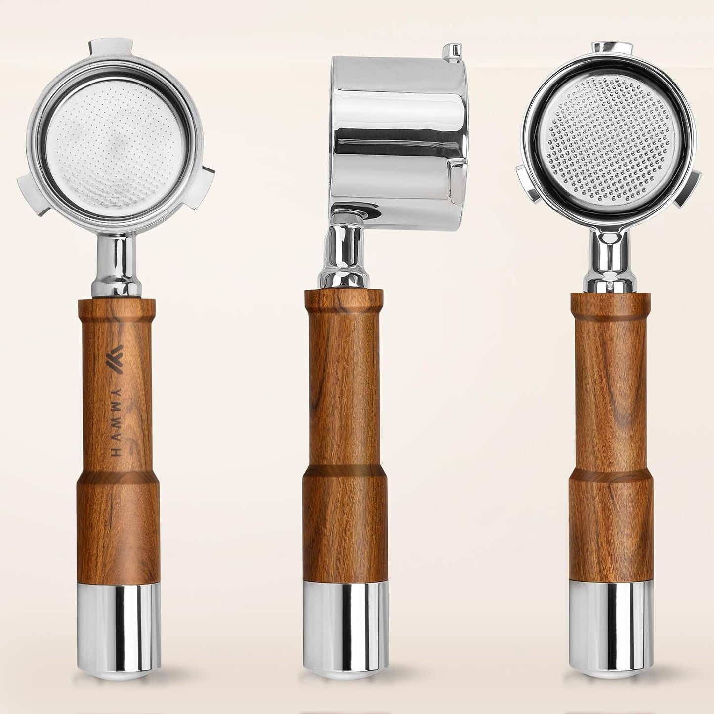 YMWVH 51mm Bottomless Portafilter with Walnut Handle for DeLonghi