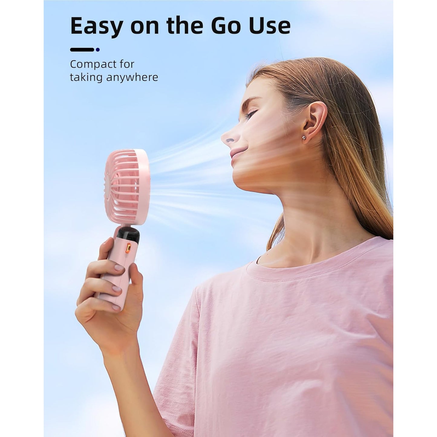 Koonie Portable Handheld Fan: 5-Speed Rechargeable Battery Operated Mini Desk Fan