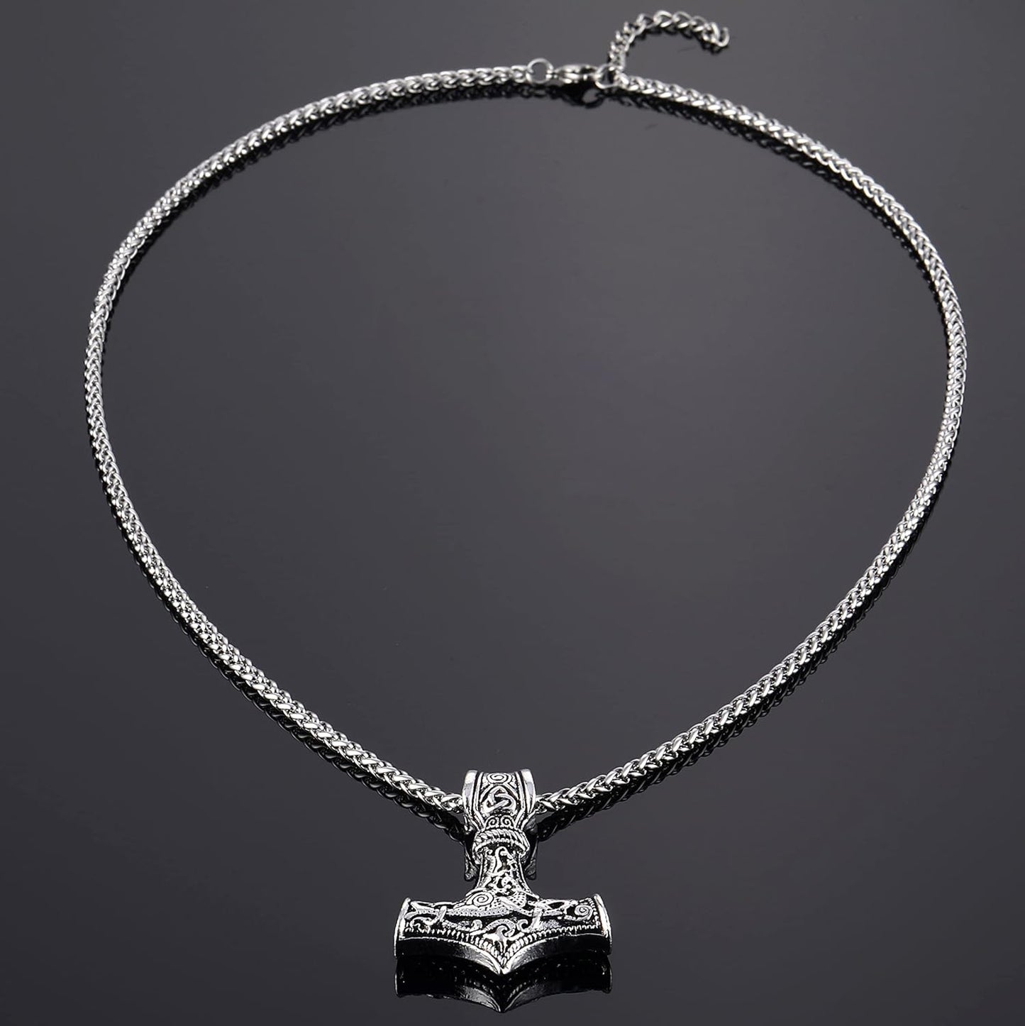 HORHEAR Men's Stainless Steel Mjolnir Thor Hammer Viking Pendant Necklace