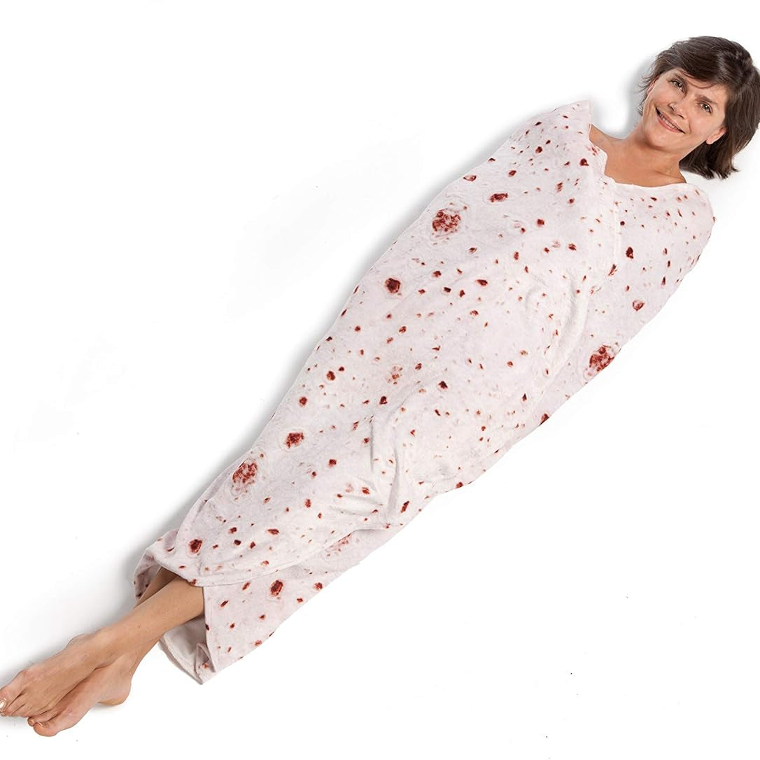 Kanguru Cream Piadina Burrito Tortilla Blanket – 63‑inch Round Fleece Throw