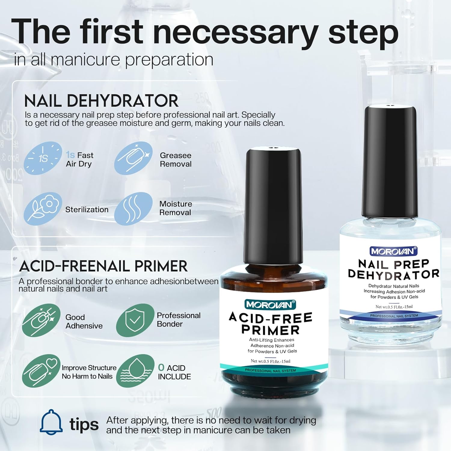 Morovan Professional Nail Dehydrator & Acid-Free Primer Set 0.5oz