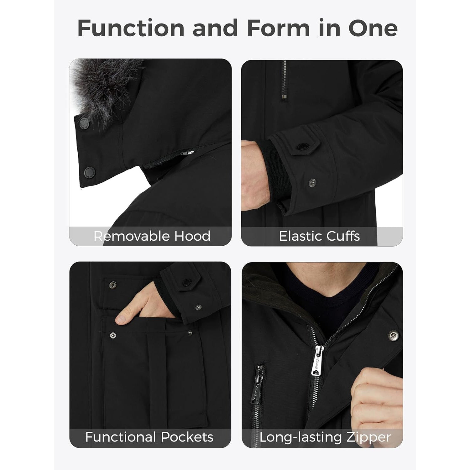 Wantdo Men's Big & Tall Winter Puffer Coat – Waterproof, Removable Hood, Long Parka