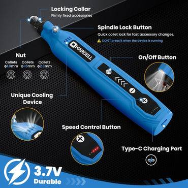 HARDELL Cordless Rotary Tool Kit: 5-Speed Mini for Engraving, Sanding, Polishing, Carving