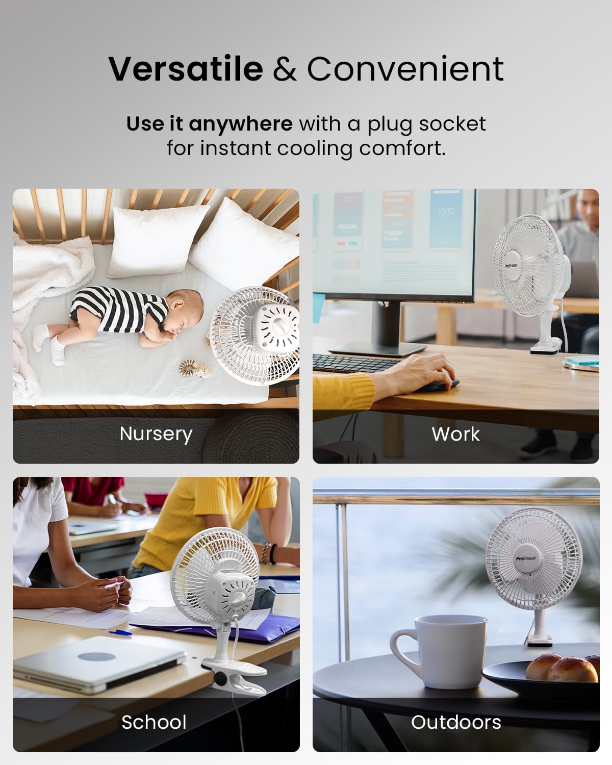 Pro Breeze Mini Fan with Clip, Very Quiet, 20 cm Diameter, 2 Speed Settings, Ideal as Table Fan