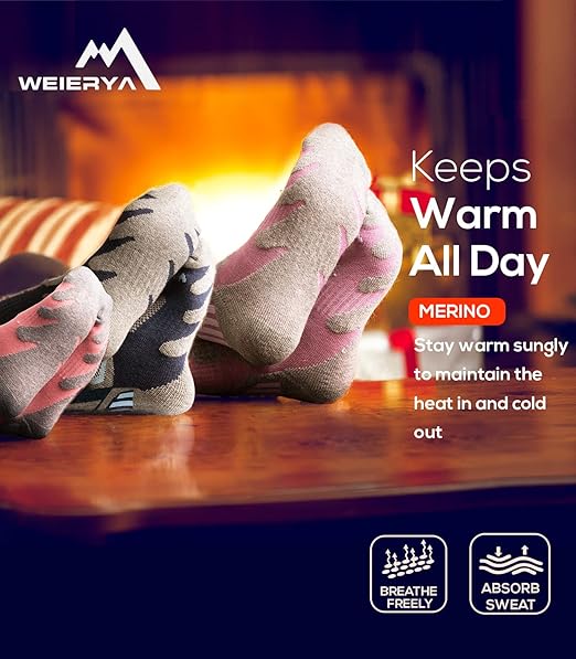 WEIERYA Women's Thermal Knee-High Ski Socks – Warm, Padded, 2-Pair Pack