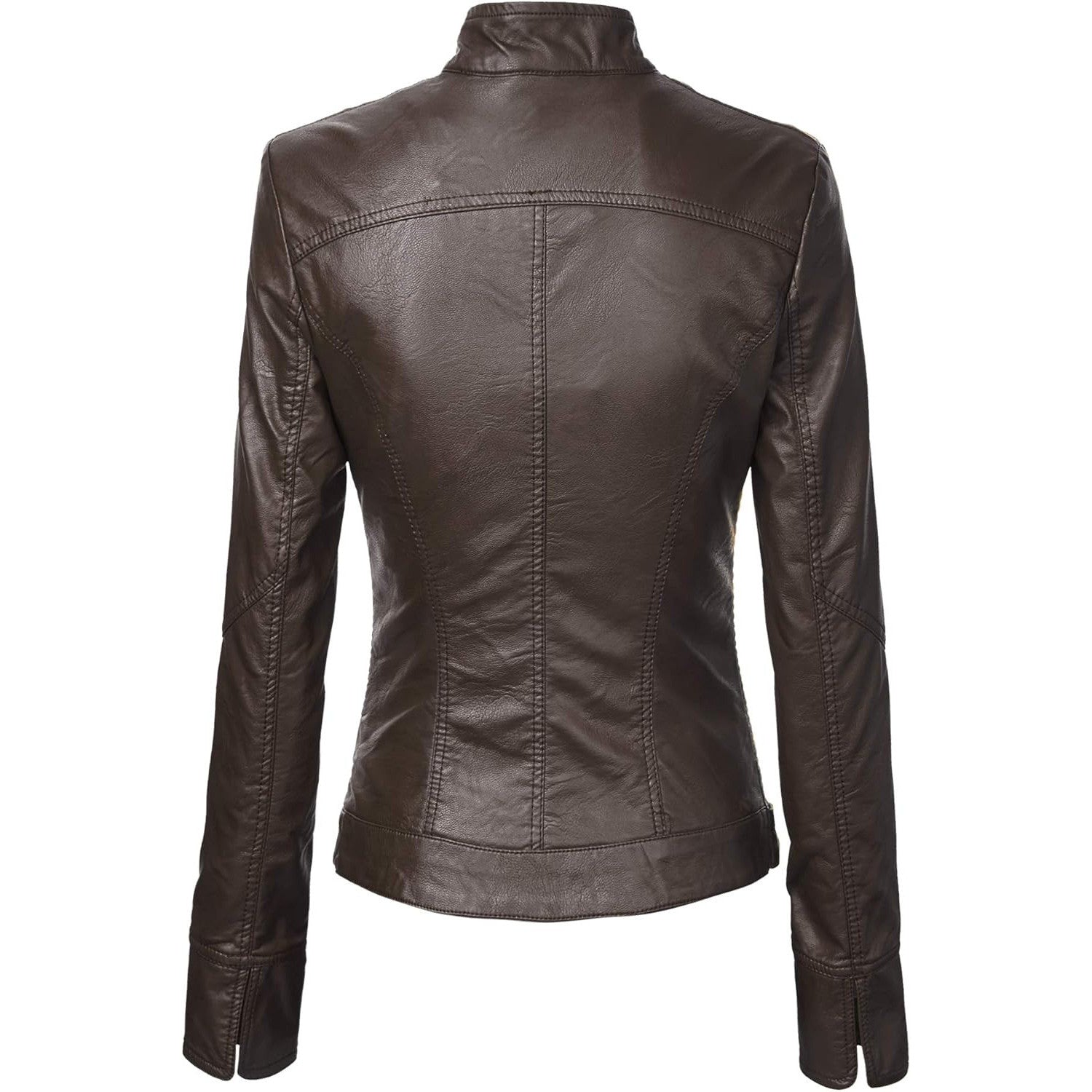 Made By Johnny Women's Vegan Leather Biker Jacket – Coffee XL