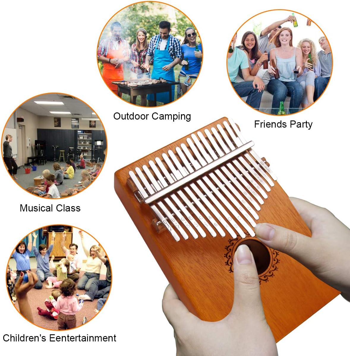 17 Key Thumb Piano Mahogany Wood, Portable Mbira Finger Piano