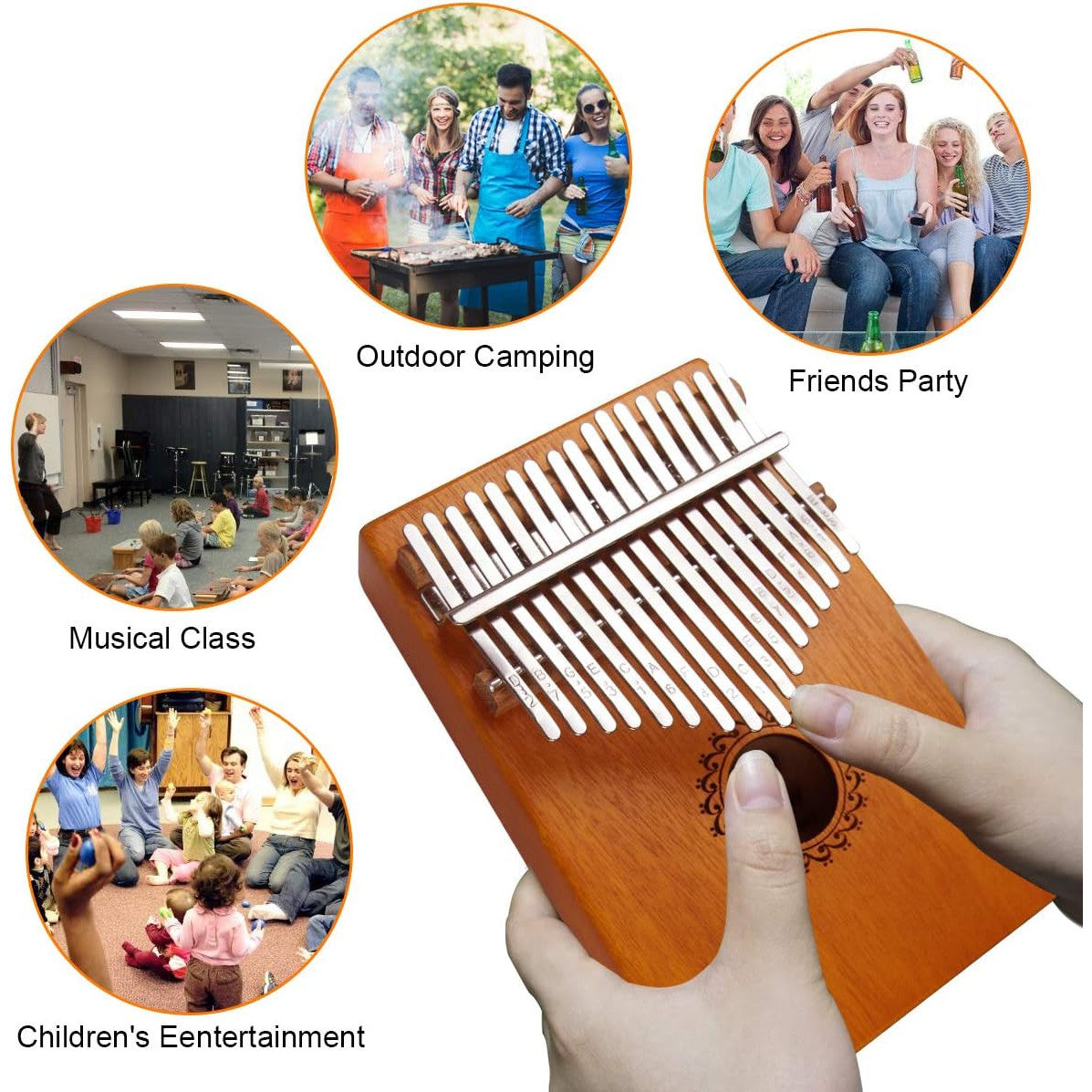 17 Key Thumb Piano Mahogany Wood, Portable Mbira Finger Piano