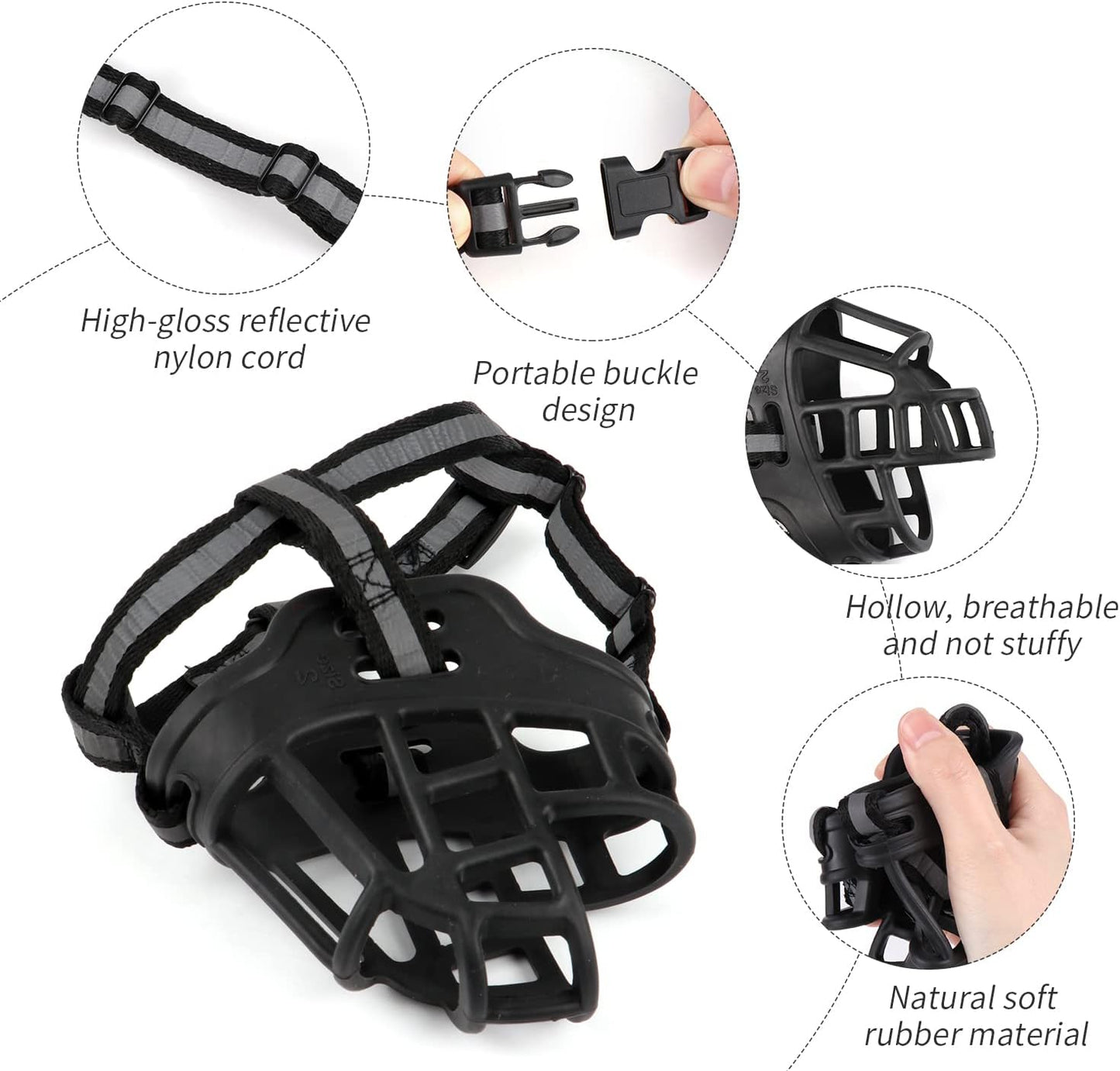 Soft Silicone Basket Dog Muzzle - Prevents Biting, Barking, Chewing
