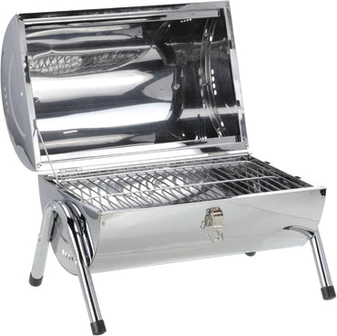 Stainless Steel Portable BBQ Barrel Grill – Compact Camping & Beach Grill