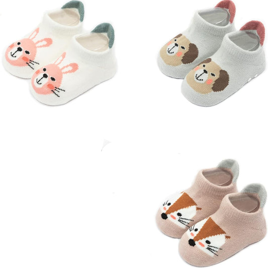Cute Gripper Baby Socks – 5 Pair Cartoon Animal Ankle