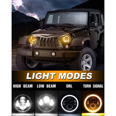 MGLLIGHT 7‑Inch LED Halo Headlights with Amber Turn Signal