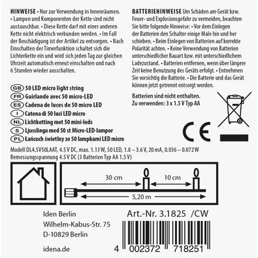 Idena 50-LED Warm White Micro Fairy Lights with Timer - Gomix Brands Outlet
