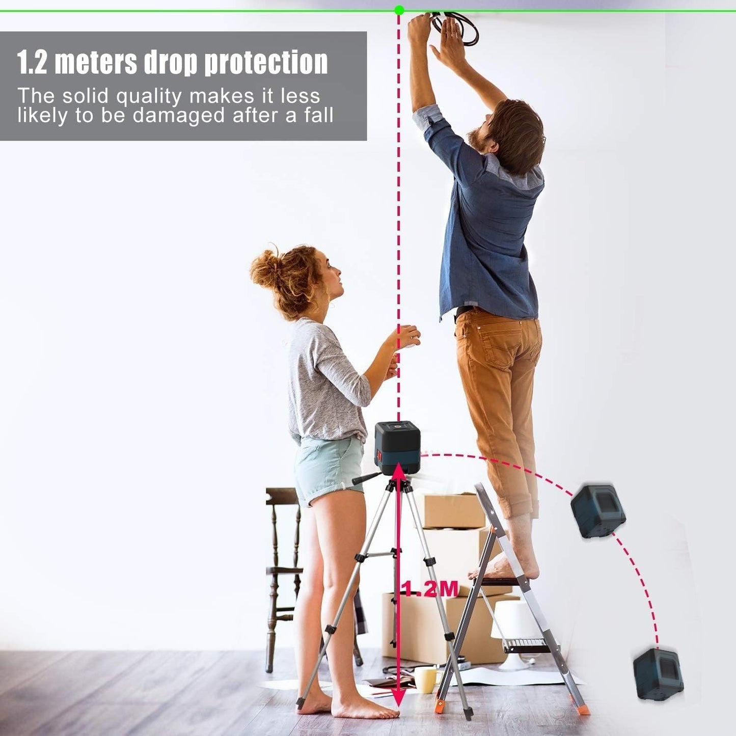 RockSeed Green Laser Level: 360° Rotating Cross Line, Self-Leveling, IP54