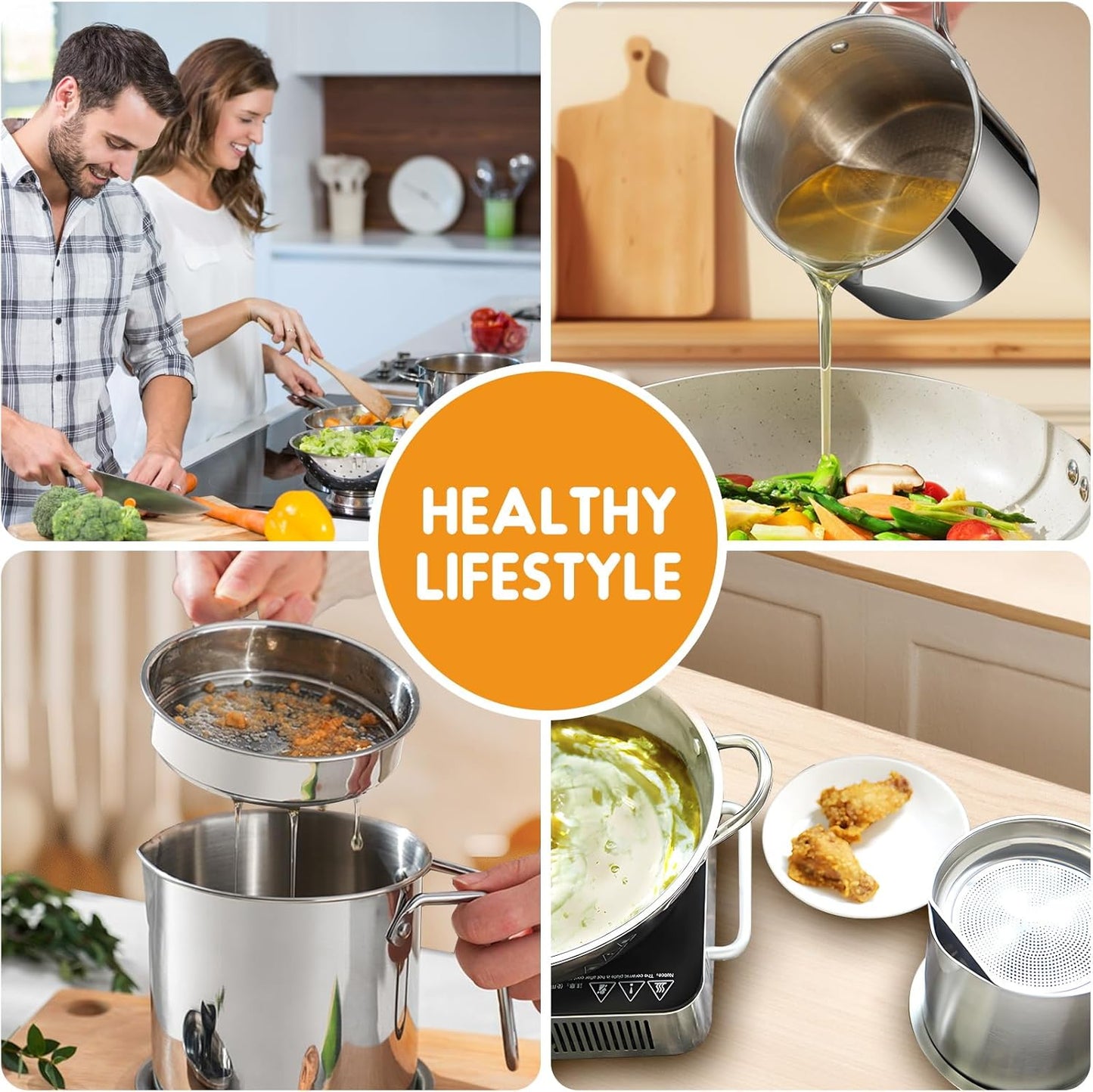 Chihee 2L Stainless Steel Oil Strainer Pot with Fine Mesh and Non‑Slip Base