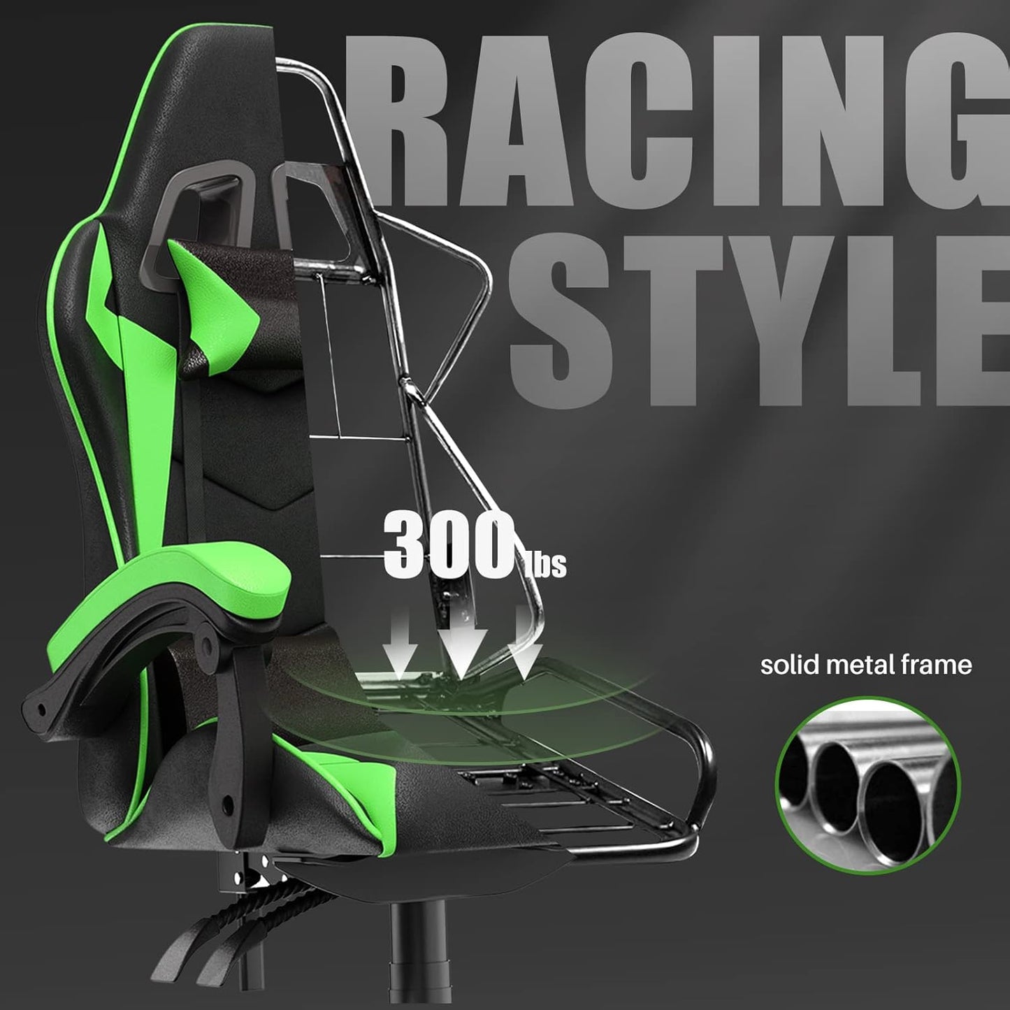 Bigzzia Cute Cat-Ear Gaming Chair with Massage Lumbar, Reclining