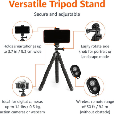 Amazon Basics 10‑Inch Portable Flexible Tripod with Remote