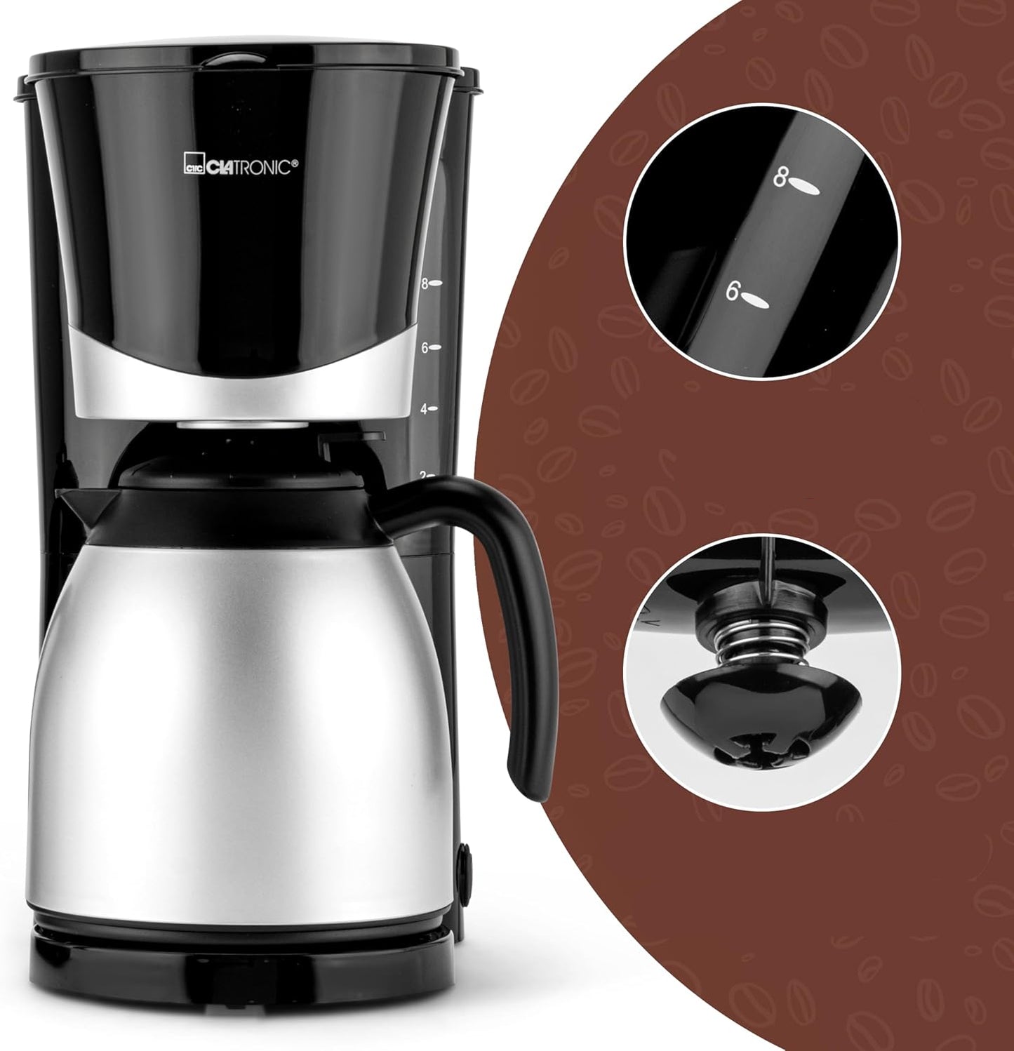 Clatronic Thermal Coffee Maker with Two 1-Liter Jugs, Drip Stop, Auto Shut-Off