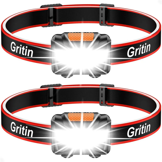 Gritin LED Head Torch 2 Pack Super Bright Waterproof - Gomix Brands Outlet