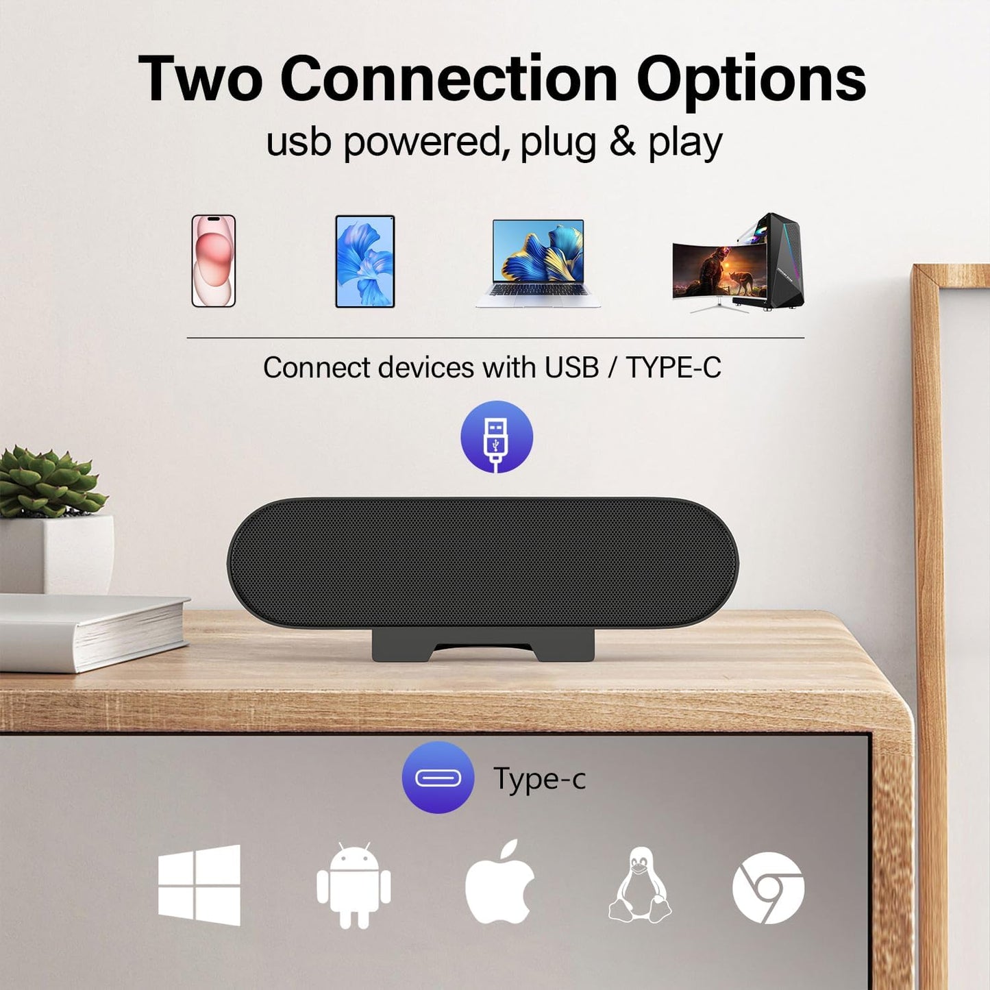 ZETIY USB Speaker: Portable Computer Mini Soundbar for PC, Laptop, and Desktop