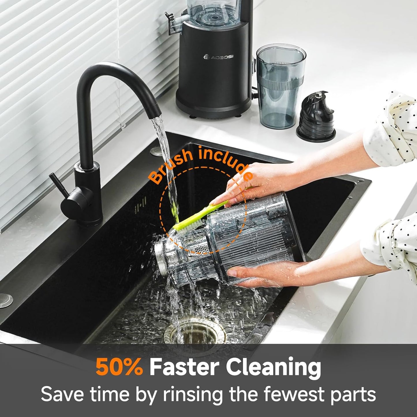 AOBOSI 135mm Large Feed Chute 1.5L 200W Cold Press Juicer – Black